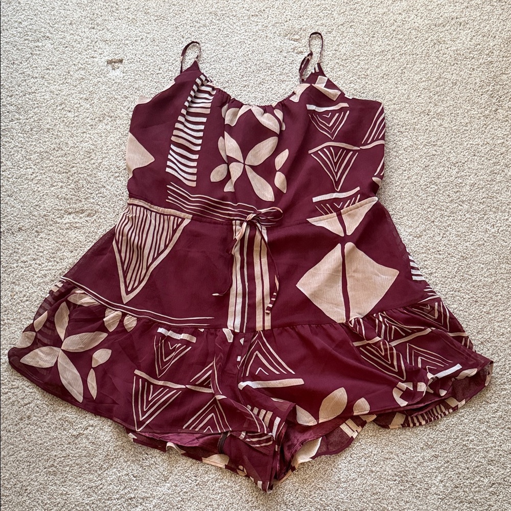 Express Burgundy and Beige Patterned Romper
